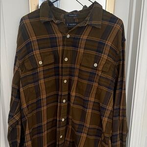 Lucky Brand Olive and Navy Plaid Flannel Shirt